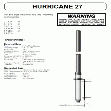 Preview: Hurricane 27, CB-Balkonantenne, 100 cm