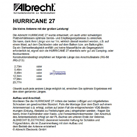 Preview: Hurricane 27, CB-Balkonantenne, 100 cm