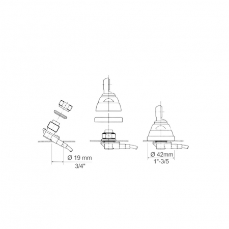 Preview: Albrecht DV-S Fuß, flacher Einbaufuß, mit 5m RG 58 U Koaxialkabel mit FME-Buchse