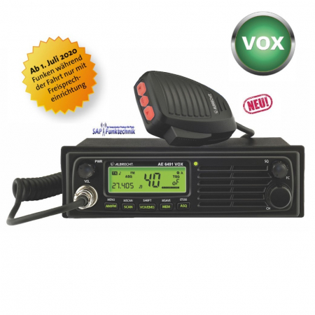Preview: Albrecht AE 6491 VOX mit Freisprechfunktion 12/24 Volt 4 Watt AM/FM inkl. T 27 NEW Antenne 62 cm