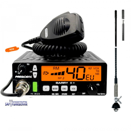 President BARRY II Plus VOX ASC Multi SET, inkl. T-27 mit FME-Buchse, CB-Funk Antenne, 60 cm