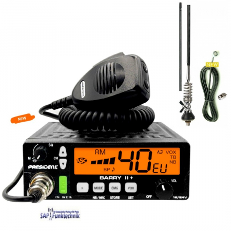 President BARRY II Plus VOX ASC Multi SET, inkl. Gamma 2F NEWS CB-Mobilantenne 93cm Lang