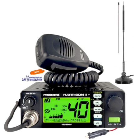 President Harrison II Plus ASC 12/24V AM/FM Set inkl. MAG STAR 27, 63 cm CB-Magnetfuß-Mobilantenne