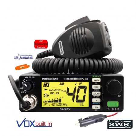 Preview: President Harrison II ASC 12/24V AM/FM Set inkl. MAG STAR 27, 63 cm CB-Magnetfuß-Mobilantenne