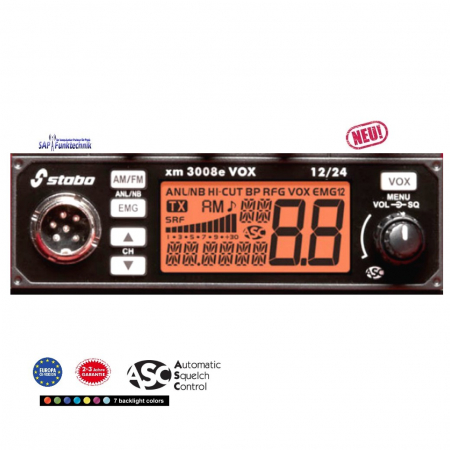 Preview: Stabo XM 3008e VOX 12/24 Volt, CB-Funk, 80 FM/40AM, 4 Watt