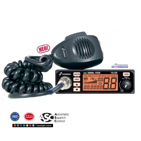 Stabo XM 3008e VOX 12/24 Volt, CB-Funk, 80 FM/40AM, 4 Watt