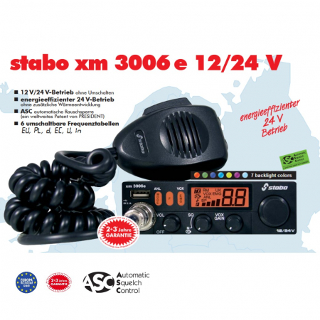Preview: Stabo XM 3006e VOX, CB-Funk, 80FM/80AM, 4 Watt, 12/24 Volt