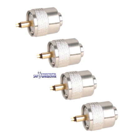 PL 259/R, 4er Set UHF-Stecker, kurz mit Gold-Pin für Koaxialkabel RG 58/U 6mm