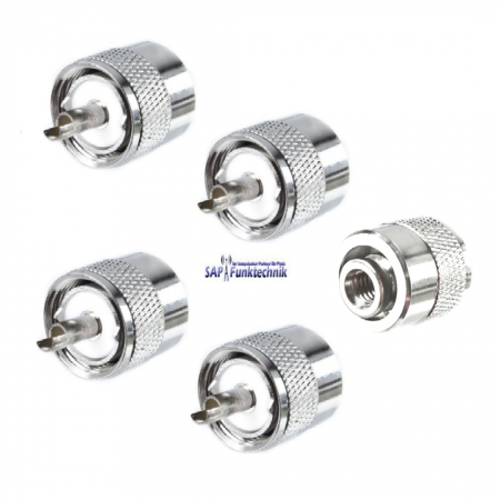 PL 259/R, 4er Set UHF-Stecker, kurz mit versilbertem Pin für Koaxialkabel RG 58/U 6mm