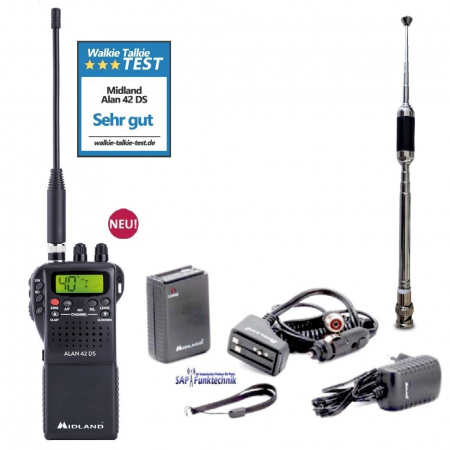 Midland Alan 42 DS + Teleskopantenne BNC 27 CB-Handfunkgerät