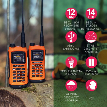 Preview: 2er Kofferset Albrecht Tectalk Duo, PMR446 + Freenet (1W), Orange