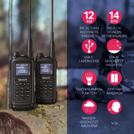 Preview: 2er Kofferset Albrecht Tectalk Duo, PMR446 + Freenet (1W), schwarz