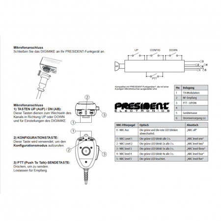 Preview: President DIGIMIKE Mikrofon mit NRC-Funktion, 6 polig Stecker