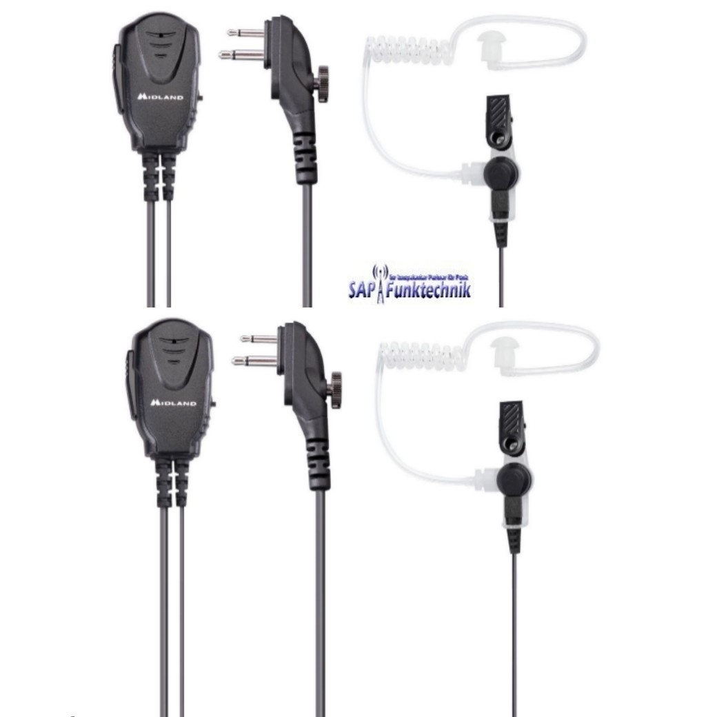 Microphone Oreillette Midland MA24 Secure TX - À Pavillon, Prise 2 Broches - Compatible Talkies-walkies XT, G7, G9