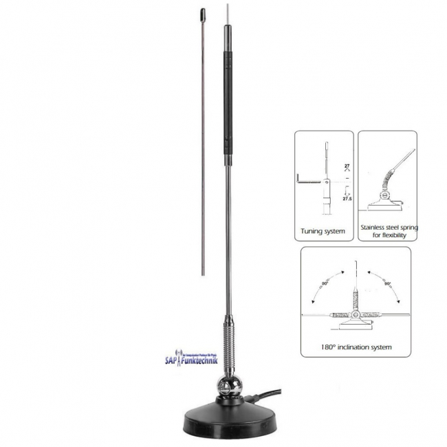 President Harrison II Plus ASC 12/24V AM/FM Set inkl. MAG STAR 27, 63 cm CB-Magnetfuß-Mobilantenne