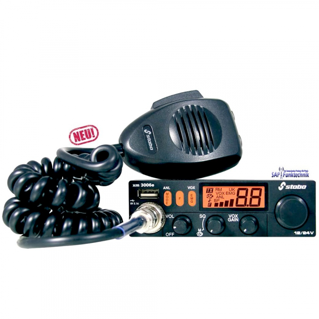 Stabo XM 3006E-R VOX, 12/24 V CB-Funk, 40 AM/80 FM, 4 Watt, inkl. Einschubhalterung