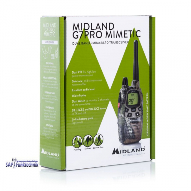Midland G7 Pro Tarnfarben Funkgerät, Single, PMR+LPD