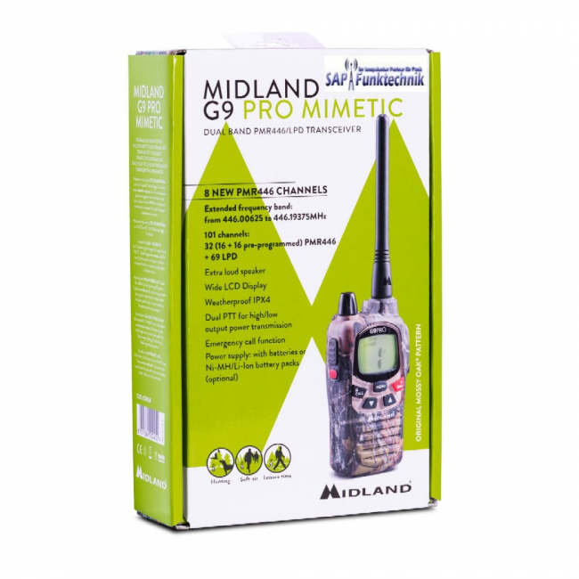 Midland G9 Pro Tarnfarben Funkgerät, Single, PMR+LPD