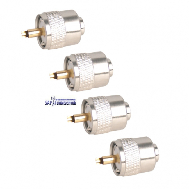 PL 259/R, 4er Set UHF-Stecker, kurz mit Gold-Pin für Koaxialkabel RG 58/U 6mm