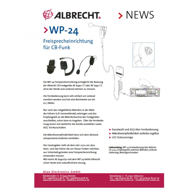 WP-24 CB - Freisprecheinrichtung für AE 6490/6491 mit Lenkrad-Fernbedienung